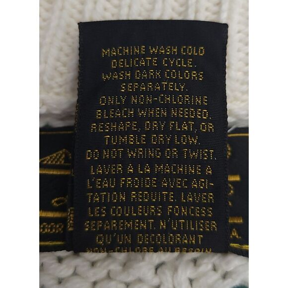 VTG Eddie Bauer Mens Outdoor Outfitter Cotton Knit Sweater M Cream‎ Green USA - Picture 6 of 8